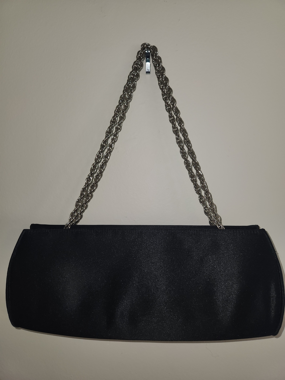 Black Satin Chain-Handle Evening Clutch